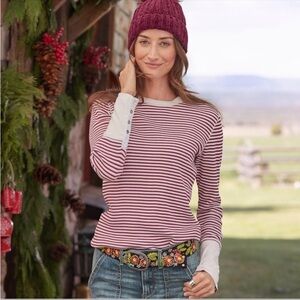 Sundance ‘Elemental’ Casual Striped Top Red Size Medium Petite